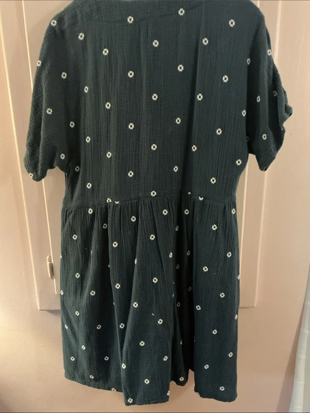Madewell Navy Blue Textured Top with White Embroidered Motifs - Picture 4 of 6